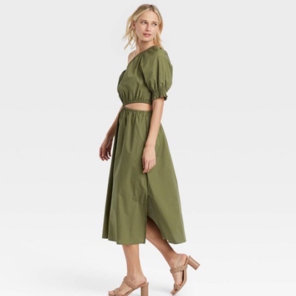 Target Women's Puff Short Sleeve Cut Out Dress - Who What Wear - Olive Green - Picture 7 of 7